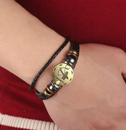 Miniatura 59 de Hamoery Pulsera de cuero de aleación punk para Constellation trenzada pulsera pulsera brazalete