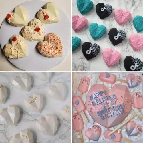 Miniatura 4 de Molde de silicona para pastel de chocolate con forma de corazón de diamante de 8 cuadrículas, molde de silicona para hornear, mousse, postre, 3D