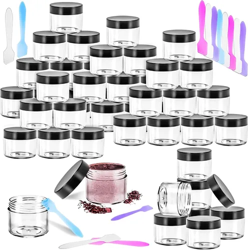 Miniatura 14 de Paquete de 50 de 10 g pequeños contenedores de cosméticos de plástico con tapas, frascos de maquillaje de 10 gramos de color ámbar con espátulas