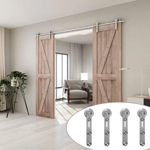 Miniatura 33 de TSMST Kit de herrajes para puerta corrediza de granero de 6.6 pies, riel de puerta de granero resistente de acero inoxidable para montaje superior