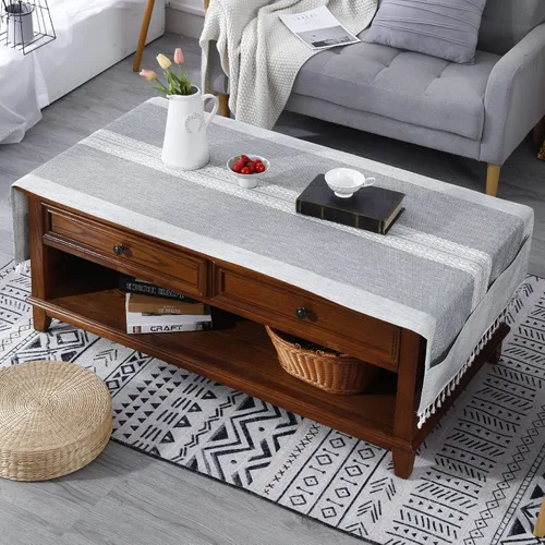 Miniatura 8 de Mantel rectangular de lino con borlas para mesa de café con bolsillos