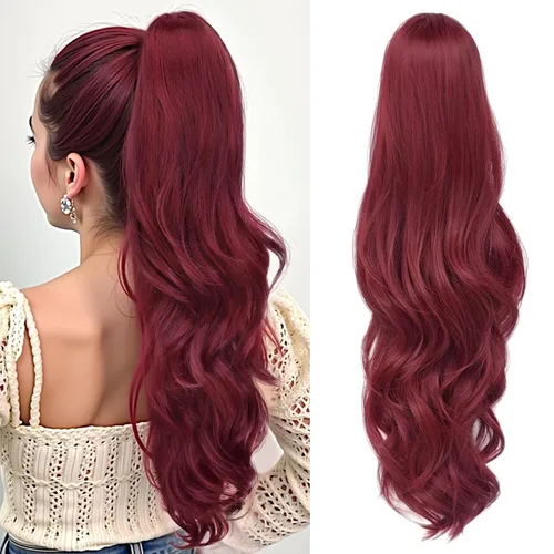 Miniatura 29 de Extensión de cola de caballo rubio, extensión de cola de caballo con cordón de 20 pulgadas para mujeres, extensiones de cabello de cola de caballo