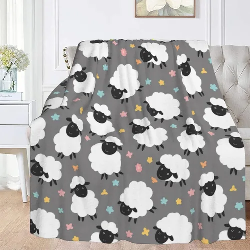 Miniatura 5 de Manta suave de ovejas de corderos de 40 x 50 pulgadas, ligera y cálida manta de forro polar de franela para sofá, cama, sofá, viajes, campamento