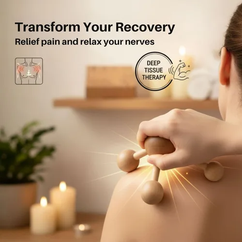 Miniatura 4 de Masajeador de mano de madera natural, alivio muscular relajante, rodillo de limpieza revitalizante, herramienta de terapia calmante para la espalda