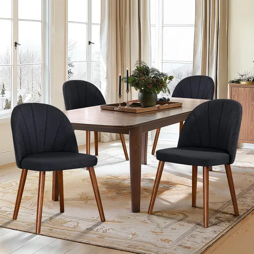 Juego de 4 sillas de comedor de tela, sillas de comedor modernas tapizadas de mediados de siglo, silla decorativa sin brazos con patas de madera de