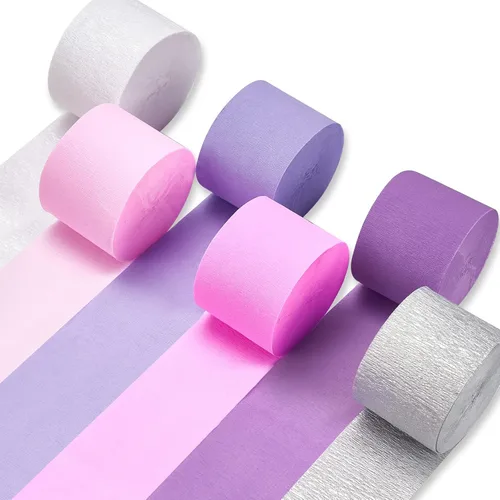Miniatura 9 de PartyWoo Serpentinas de papel crepé rosa, 6 unidades, 492 pies, paquete de serpentinas de papel crepé claro pastel rosa intenso para cumpleaños