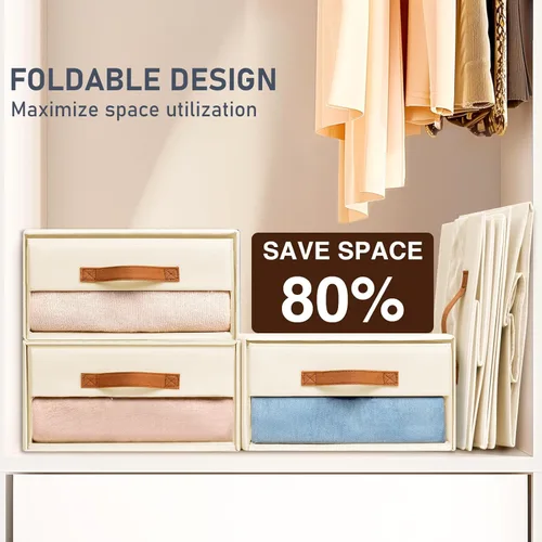Miniatura 6 de DIMJ Organizadores de armario y almacenamiento - Contenedores de tela con cajones para armario, organizadores de ropa plegables con ventana Beige