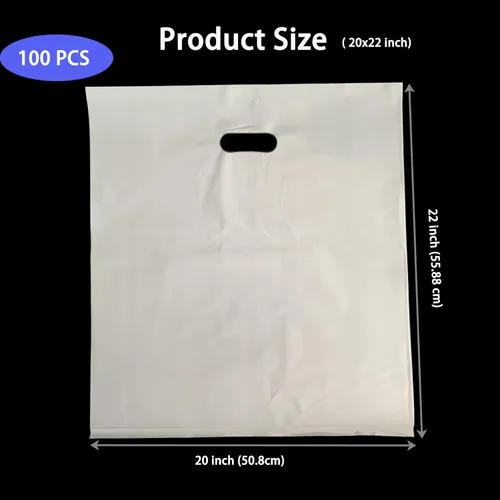 Miniatura 3 de Krodtige Paquete de 100 bolsas blancas extragrandes de 20 x 22 x 2 mil de grosor con asas troqueladas, bolsas de plástico brillante perfectas