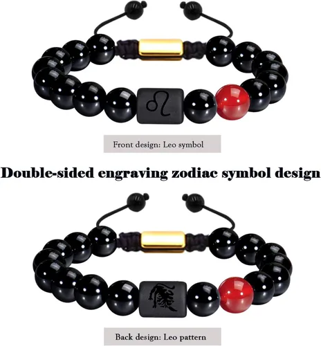Miniatura 6 de VLINRAS - Pulsera de signo del zodiaco, para hombre y mujer, de 0.315 y 0.394 pulgadas, ónice negro natural, signo de estrella, constelación