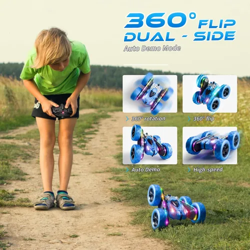 Miniatura 5 de Auto de Acrobacias con Control Remoto 4WD 360° Flip RC de Doble Cara, Barra de Luces LED, Batería Modular USB-C, 2.4 GHz, Juguete al Aire Libre