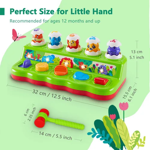 Miniatura 8 de Juguetes de 1 año para niños y niñas, regalo de cumpleaños, causa y efecto, juguete desplegable de animales con música y luz para niños pequeños