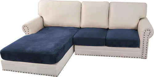 Miniatura 135 de H.VERSAILTEX - Funda de terciopelo elástica y afelpada para protección de cojines de sofá biplaza, silla o sofá, 2 piezas, tamaño grande, color gris