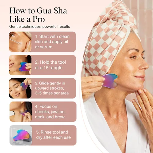 Miniatura 7 de Kitsch Herramientas faciales Gua Sha de acero inoxidable - Herramienta Guasha para cara, herramienta de escultura facial, masajeador de cuello