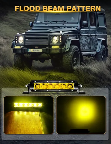 Miniatura 4 de Chelhead Barra de luz LED delgada, barra de luz de 7 pulgadas, haz de inundación, luz antiniebla amarilla, fila única, 30 W, 3600 lm, barra de faros