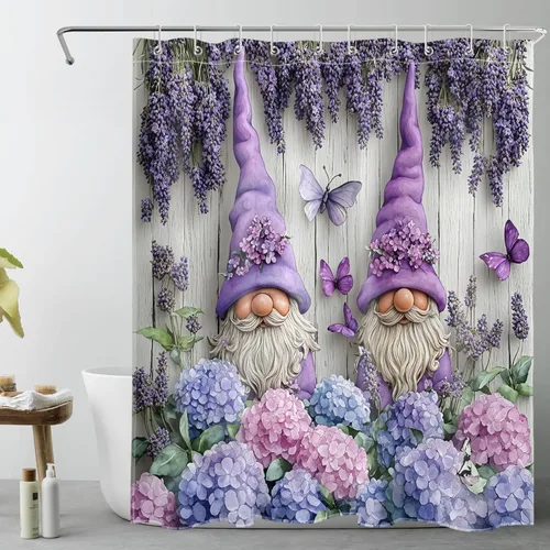 Miniatura 25 de LB Cortina de ducha de hortensias azules para baño, cortina de ducha rústica de girasol amarillo botánico y lavanda púrpura con ganchos, cortina