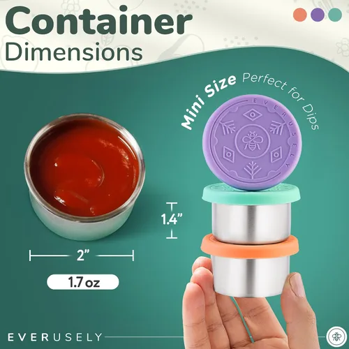 Miniatura 2 de Everusely Vasos para condimentos – Paquete de 3, 1.7 oz / 1.7 fl oz, brillantes, de acero inoxidable – Recipientes de condimentos con tapas