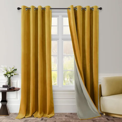 Miniatura 15 de HOMEIDEAS Cortinas de terciopelo opacas de color azul marino, 52 x 96 pulgadas, para oscurecer la habitación, con aislamiento térmico y ojales