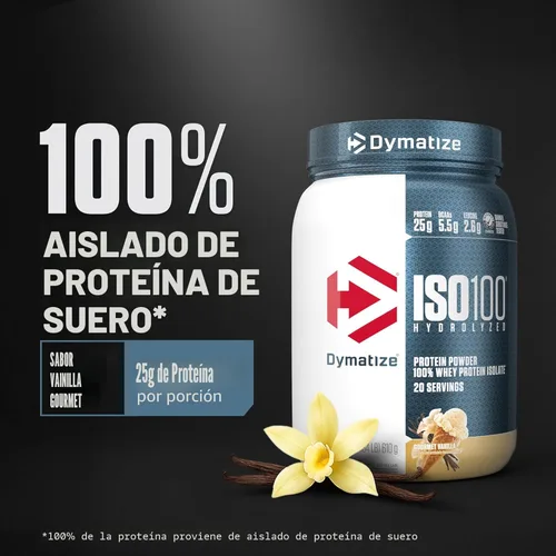 Miniatura 2 de Dymatize ISO100 Proteína en polvo de suero aislado de hidrolizado, Vainilla gourmet, 25g de proteína, 5.5g de BCAA, Menos de 120 calorías, Sin