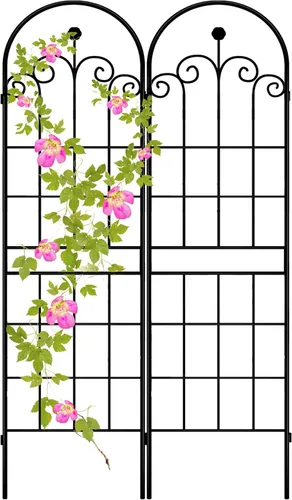 LZRS - Paquete de 2 arcos de hierro rústico de 71x20 pulgadas para decoración de jardín con enrejado con revestimiento de metal negro – Perfecto