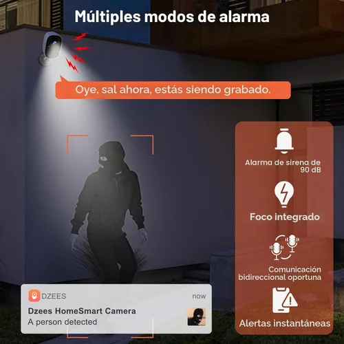 Miniatura 4 de Dzees Cámaras de seguridad inalámbricas para exteriores 2K, cámaras de vigilancia WiFi alimentadas por batería con detección de movimiento AI, foco