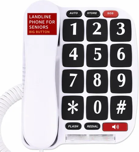 Miniatura 10 de Uvital Teléfono de botón grande para personas mayores, teléfonos fijos con cable para personas mayores con 8 botones grandes de marcación de un solo