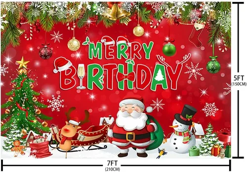 Miniatura 5 de AIBIIN Telón de fondo de Navidad rojo y verde de 7 x 5 pies para niños, decoración de fiesta de cumpleaños, Papá Noel, reno, árbol de Navidad, copo