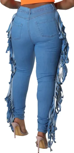 Miniatura 2 de SeNight Pantalones de mezclilla rasgados de cintura alta para mujer