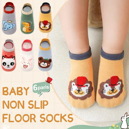 Miniatura 4 de Calcetines antideslizantes para bebés y niños pequeños, calcetines de algodón antideslizantes con pinzas, 6 pares