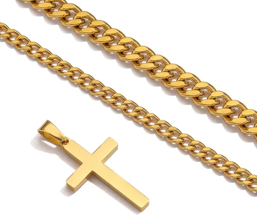 Miniatura 3 de Zocomi Collar de cruz de acero inoxidable en capas para hombres y niños, cadena de eslabones cubanos colgante de cruz, joyería religiosa regalos