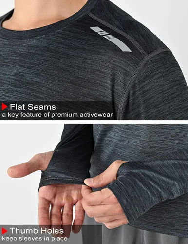 Miniatura 5 de Paquete de 3 camisetas de manga larga para hombre, ajuste seco, casual, senderismo, rendimiento, atléticas, activas, con agujeros para el pulgar