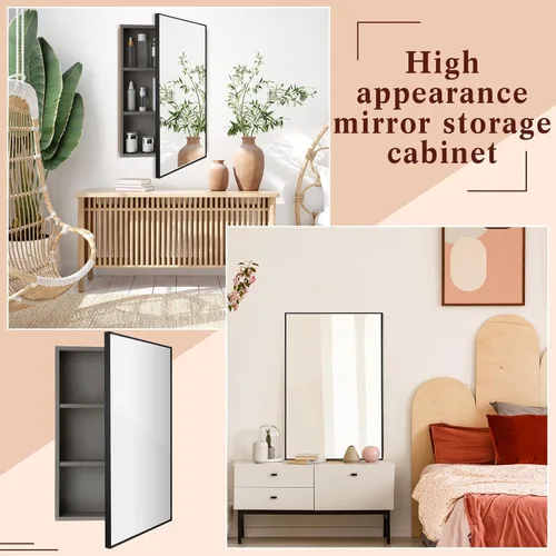 Miniatura 5 de Suzile Moderno botiquín de 16 x 24 x 4.3 pulgadas con espejo montado en la pared empotrado empotrado para baño empotrado, 3 estantes para puertas