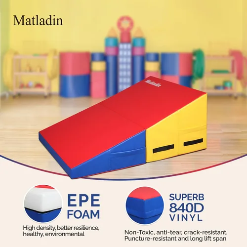 Miniatura 3 de Matladin Alfombrilla de cuña inclinada para gimnasia, plegable, para niños y niñas, entrenamiento en casa Rojo+amarillo+azul
