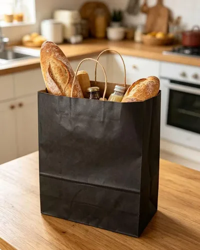 Miniatura 8 de qiqee Paquete de 50 bolsas de regalo de papel negro con asas a granel 13"x10.3"x4.6" bolsas de favor para fiestas de tamaño grande múltiples usos