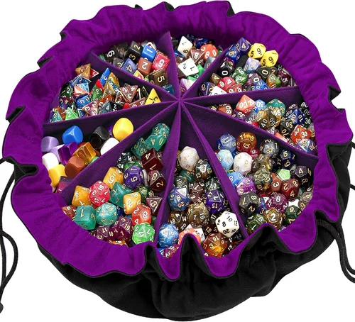 Miniatura 10 de SIQUK Bolsa de dados grande con bolsillos, bolsa de dados con cordón, bolsa de almacenamiento de gran capacidad para juegos de mesa RPG MTG (negro)