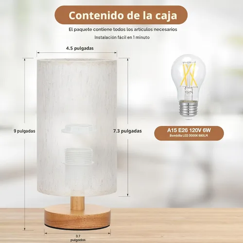 Miniatura 3 de Fenmzee Lámpara de mesa pequeña para dormitorio, control en línea, lámpara de noche con bombilla LED A15 de 3000 K, fácil montaje