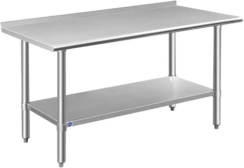 Miniatura 19 de Mesa de acero inoxidable para preparación y trabajo con protector contra salpicaduras, 24x72 pulgadas