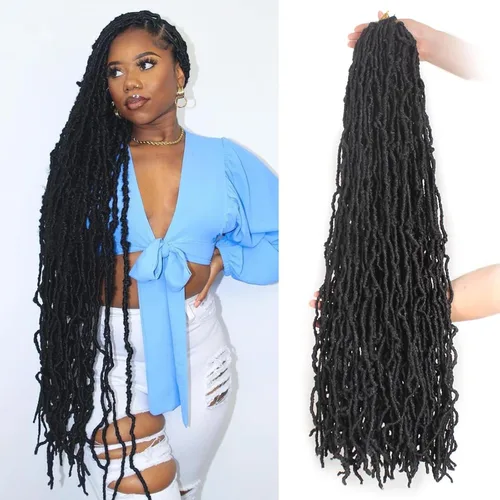 Miniatura 28 de Leeven Nuevas Trenzas de Ganchillo de Cabello con Locs Falsos Suaves de 24 Pulgadas de Largo Locs de Diosa Desgastados 6 Paquetes Negro Natural
