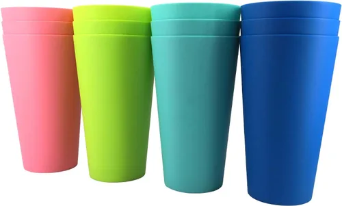 Vasos de plástico de 32 onzas, reutilizables, aptos para lavavajillas, sin BPA, juego de 12 vasos multicolor grandes para beber Colores pastel neón