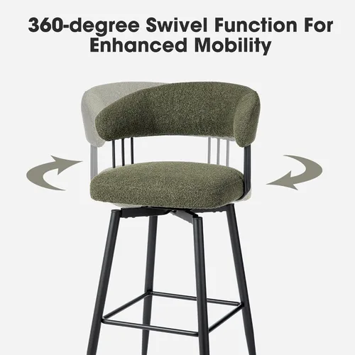 Miniatura 3 de Glitzhome Juego de 2 taburetes de bar giratorios de 31.5 pulgadas de altura de asiento, modernos taburetes de bar de tela verde cazador de mediados