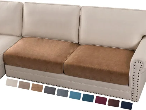 Miniatura 98 de PrinceDeco Funda marrón para muebles, 2 fundas de cojín elásticas de terciopelo para cojines individuales, aptas para mascotas, se mantiene en su