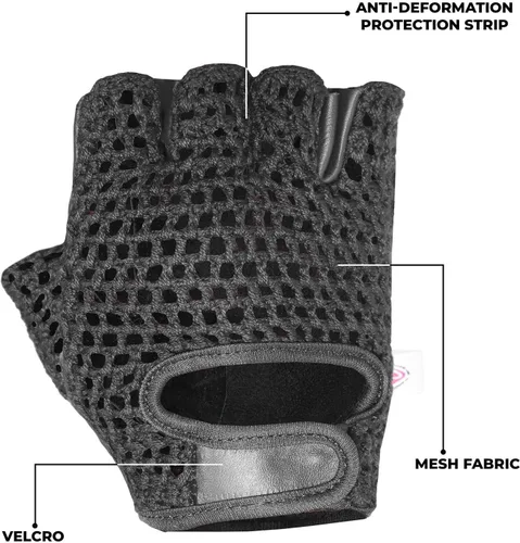 Miniatura 3 de Levantamiento de pesas de malla de cuero real gimnasio entrenamiento fitness conducción silla de ruedas guantes negros