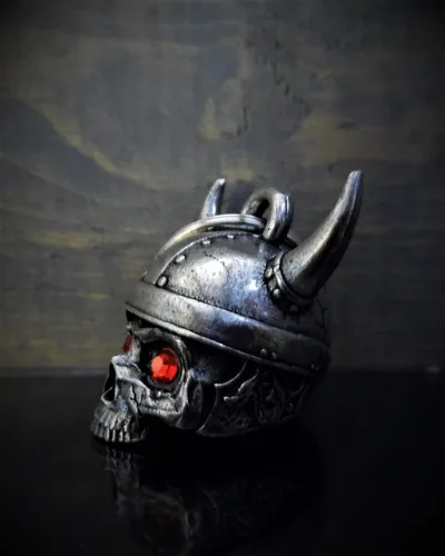 Miniatura 6 de Bravo Bells Viking Helmet Skull Motorcycle Bell - Biker Good Luck Charm Solid pewter biker bell. Includes split ring, velvet gift pouch and legend