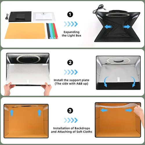 Miniatura 7 de Lightdow Caja de luz de estudio fotográfico de 10 x 10 x 10 pulgadas con 96 LED (CRI>95), 6 telones de fondo, portátiles, regulables, versátiles