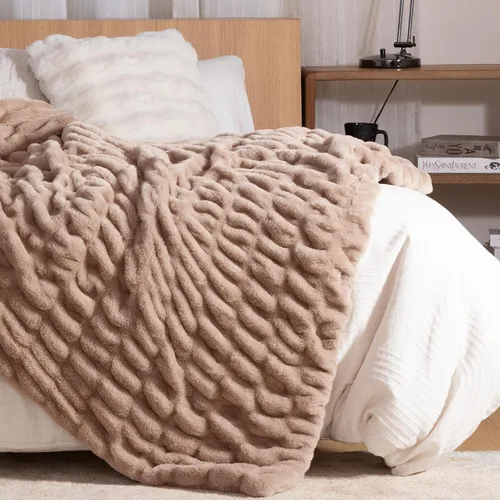 Miniatura 8 de Manta de piel sintética de conejo ultrasuave, manta esponjosa y acogedora para sofá cama, regalos de decoración de felpa cálidos y lujosos, manta
