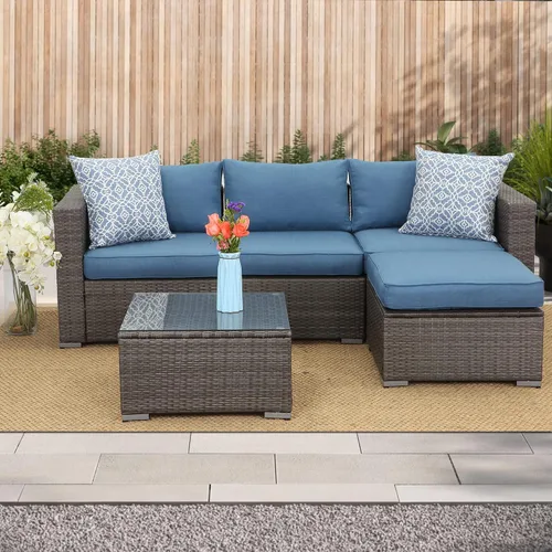 Miniatura 3 de Wisteria Lane Sofá de 2 piezas sin brazos para patio, muebles seccionales de mimbre para exteriores con cojín, sofás de dos plazas adicionales