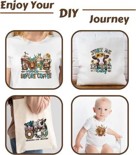 Miniatura 5 de 8 piezas de parches de transferencia de calor de vaca de las montañas, diseños de vinilo para transferencia de hierro para camisetas, calcomanías