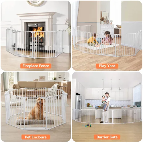 Miniatura 7 de COMOMY Puerta de bebé de 198 pulgadas extra ancha, puerta para perros, puerta para mascotas para escaleras de la casa, puertas, chimenea, puerta