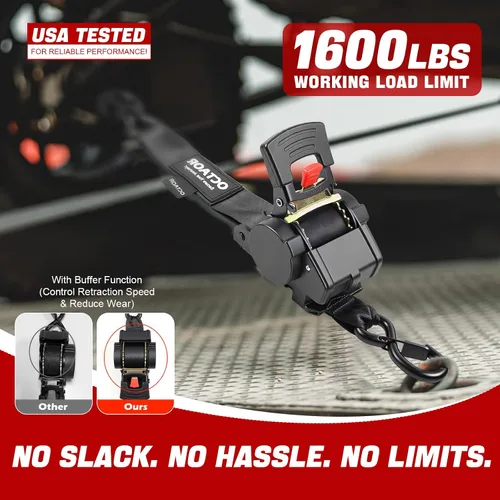Miniatura 3 de 2 correas de trinquete retráctiles con resistencia a la rotura de 4400 libras (2 pulgadas x 10 pies) y botón de retracción automática de presión