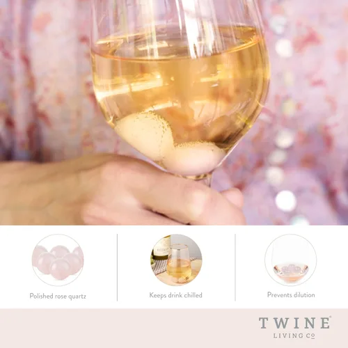 Miniatura 2 de Twine Gemas de vino de cuarzo rosa, enfriadores de bebidas rosas, esferas de piedra de cuarzo rosa pulido real, piedras de whisky, rosa, juego de 6