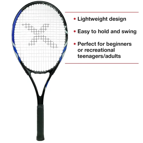 Miniatura 3 de Xcello Sports Juego de raquetas de aluminio de 23 pulgadas (azul/negro) con 2 tubos de pelotas de tenis y 2 fundas